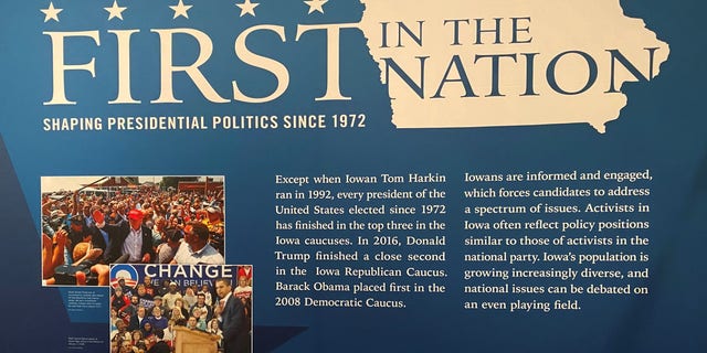 La exhibición de Iowa Caucuses en el Museo Histórico Estatal de Iowa, el 15 de enero de 2020.