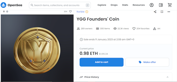 La moneda YGG Founders' Coin es una NFT transferible de edición limitada que da a sus titulares acceso a ventajas especiales