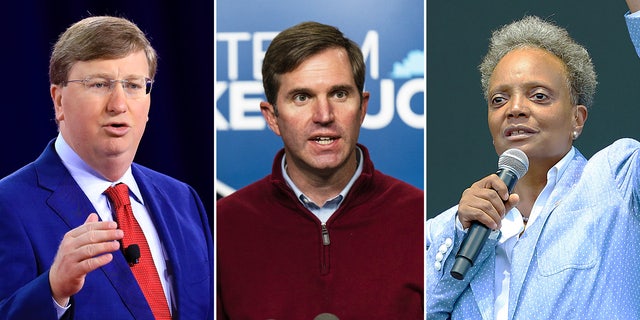 De izquierda a derecha: el gobernador republicano de Misisipi, Tate Reeves; el gobernador demócrata de Kentucky, Andy Beshear; y la alcaldesa de Chicago, Lori Lightfoot.