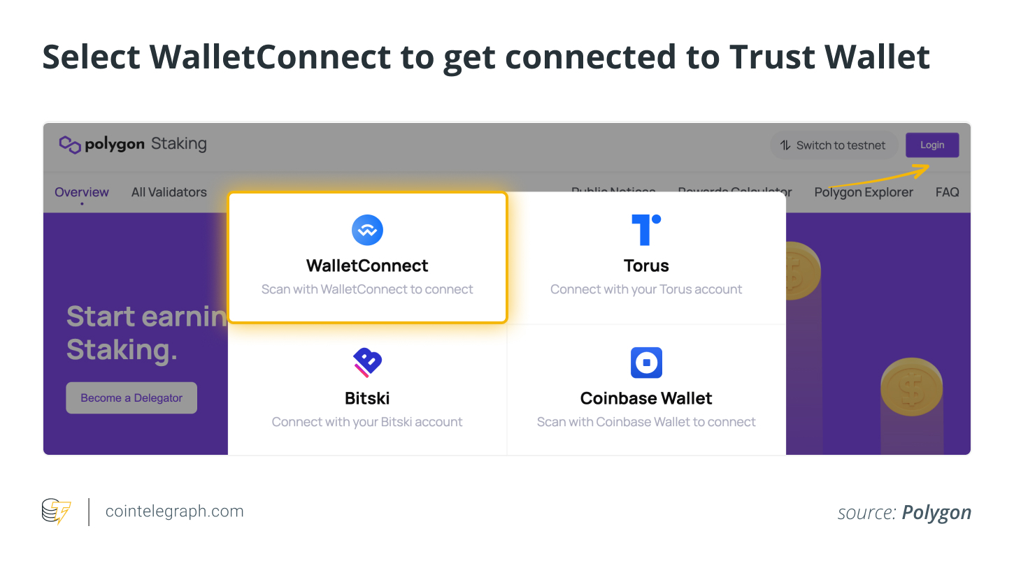 Seleccione WalletConnect para conectarse a Trust Wallet